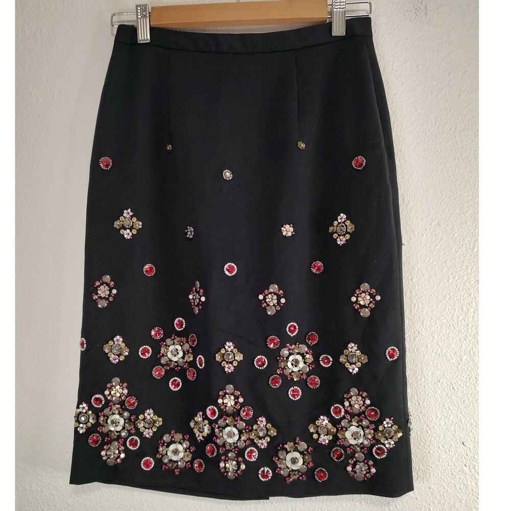 White House Black Market Black Beaded Sequin Embellished Back Zip Pencil Skirt 0